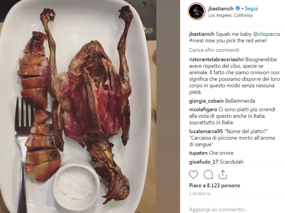 Joe Bastianich, orrore nel piatto: il piccione splatter che fa infuriare i social