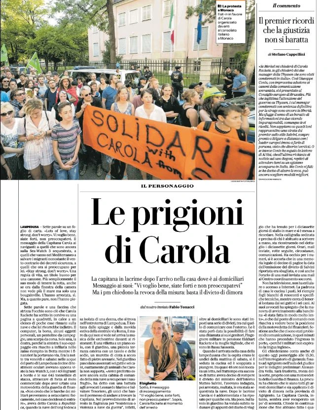 Carola Rackete, Repubblica perde il controllo: la paginata sulle "prigioni", siamo oltre il "Forza Capitana"