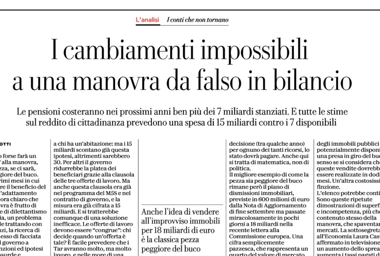 Manovra, l'attacco di Repubblica al governo: "Una roba da falso in bilancio"