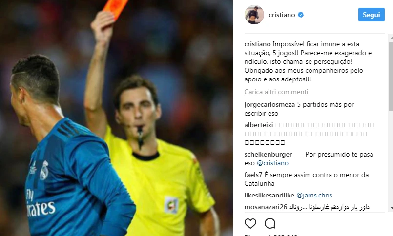 Real Madrid, confermata squalifica a Cristiano Ronaldo che si sfoga così: "Una persecuzione"