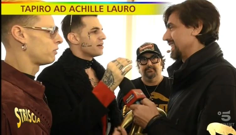 Sanremo 2019, blitz di Striscia la notizia con Achille Lauro: davanti al Tapiro il cantante sbrocca